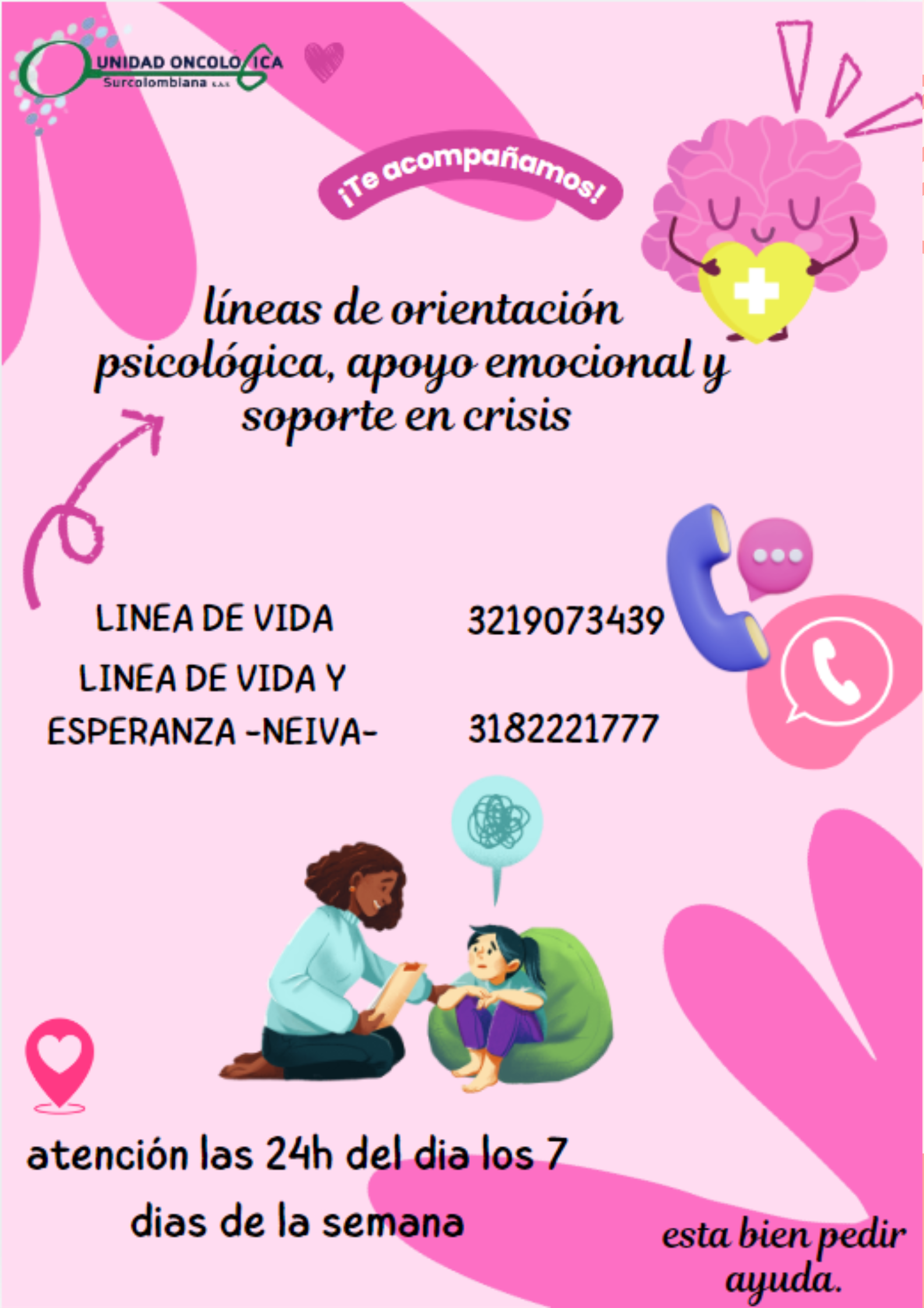 Póster Salud Mental Ilustrado Rosa